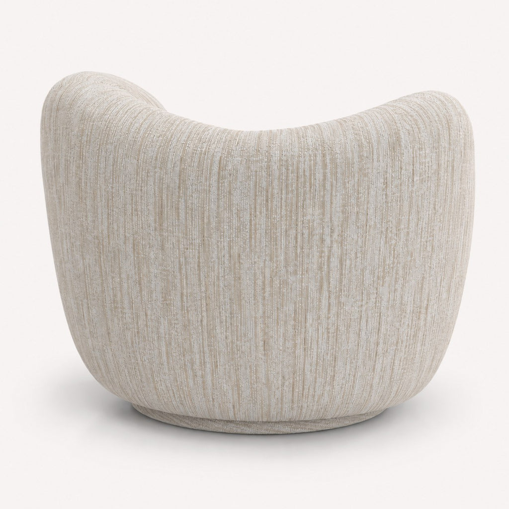 Sorrel rounded sculptural swivel chair in textured woven fabric, view 4