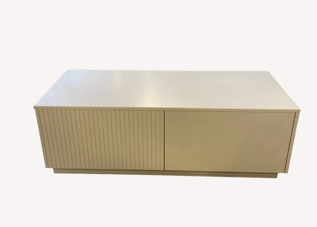 Strip white fluted block coffee table with drawers, view 4