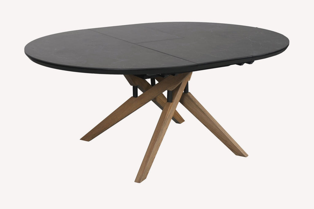 Scala round charcoal dining table on crossed wood legs, view 4