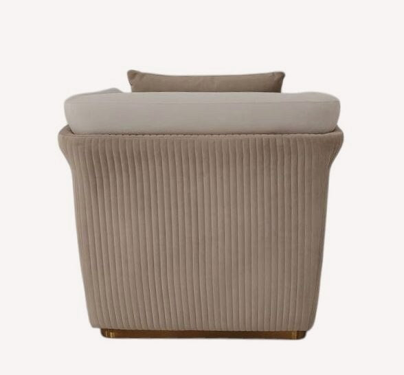 Christy greige tub accent chair with contrast piping, view 4