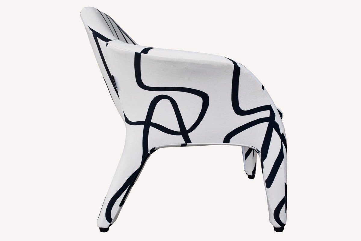 Mania accent chair in black and white graphic print, view 4