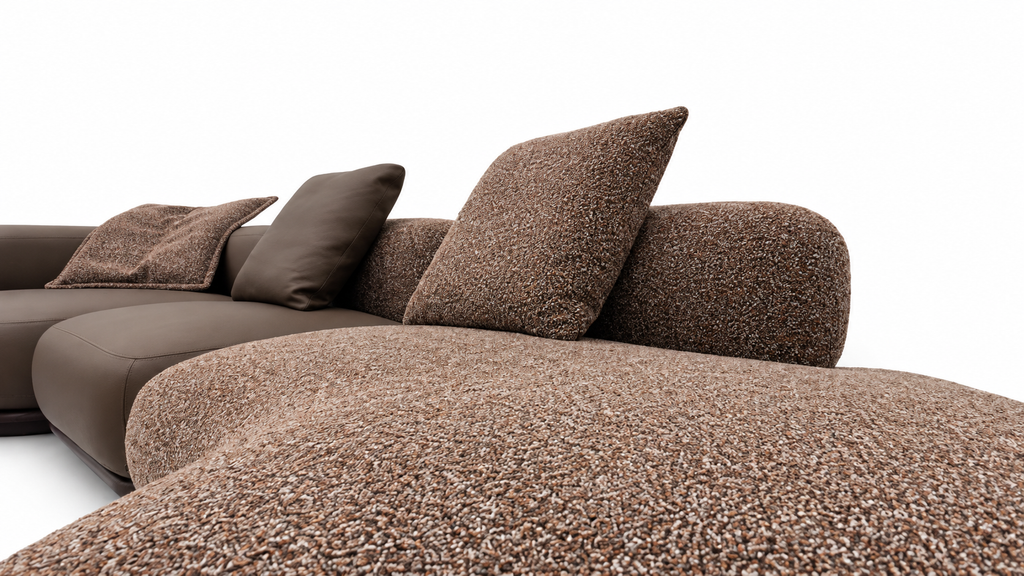 Lumina modular sectional on rounded wood base with integrated side tables, view 3