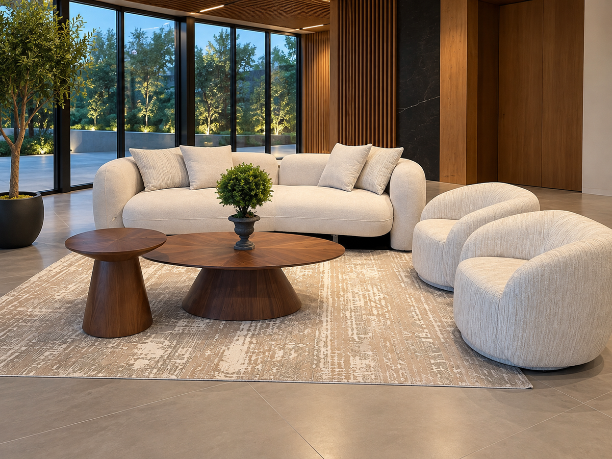 Sorella organic curved sofa in textured woven fabric, view 2
