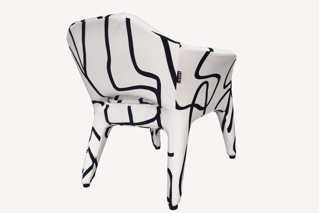 Mania accent chair in black and white graphic print, view 5