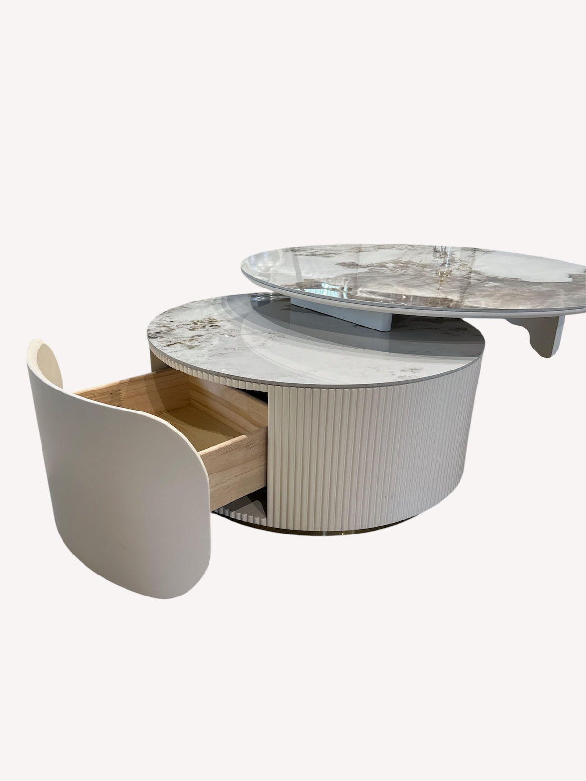 Rihanna pair of porcelain coffee tables fluted drum and curved leg, view 5