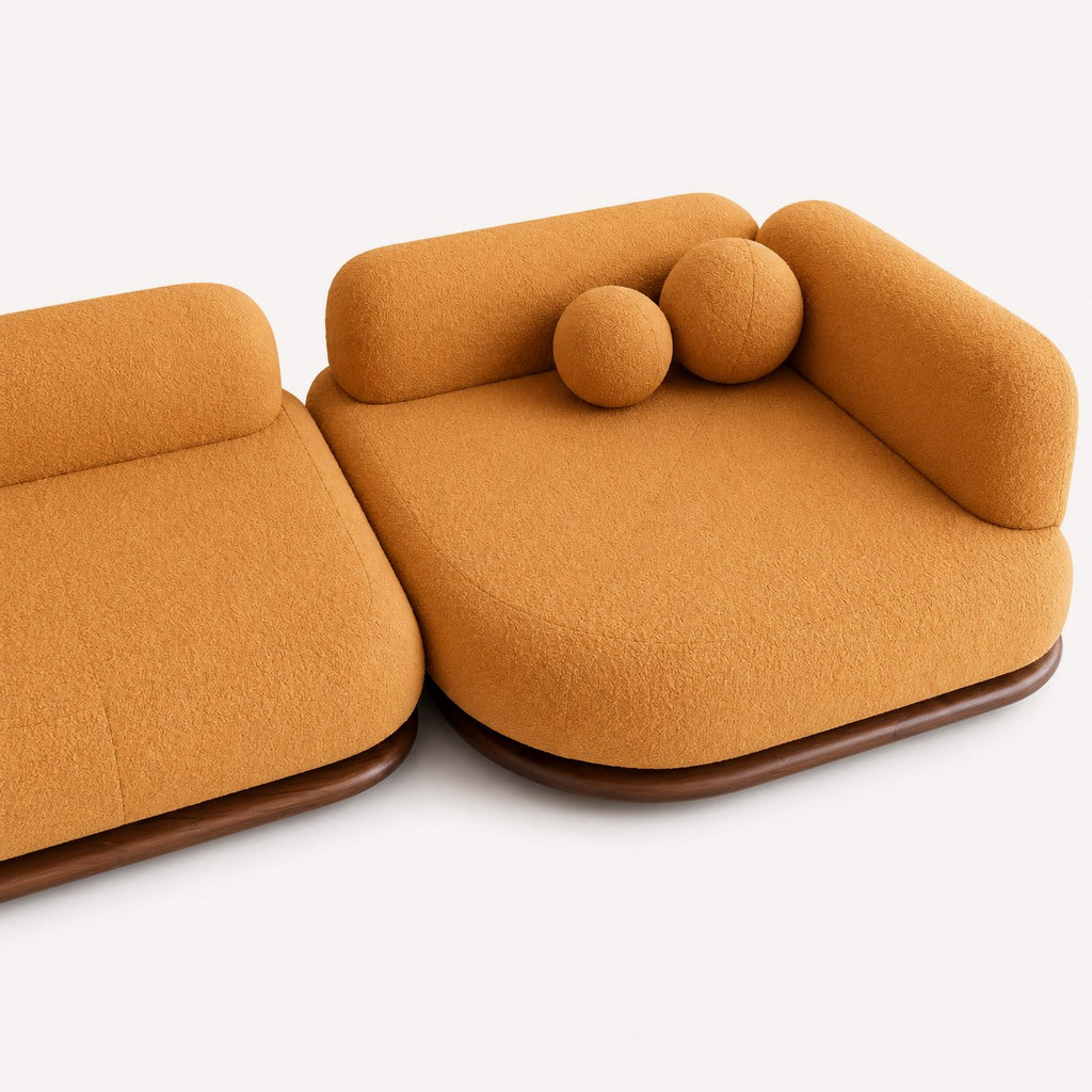 Lumina modular sectional on rounded wood base with integrated side tables, view 5