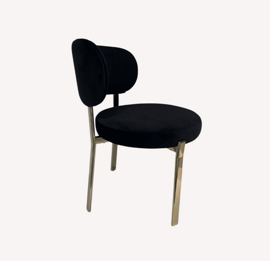 Hadas gray velvet dining chair with bolster back and gold legs, view 5
