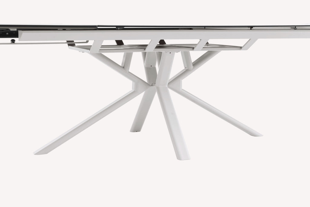 Solitaire extendable marble look porcelain dining table on white star base, view 5