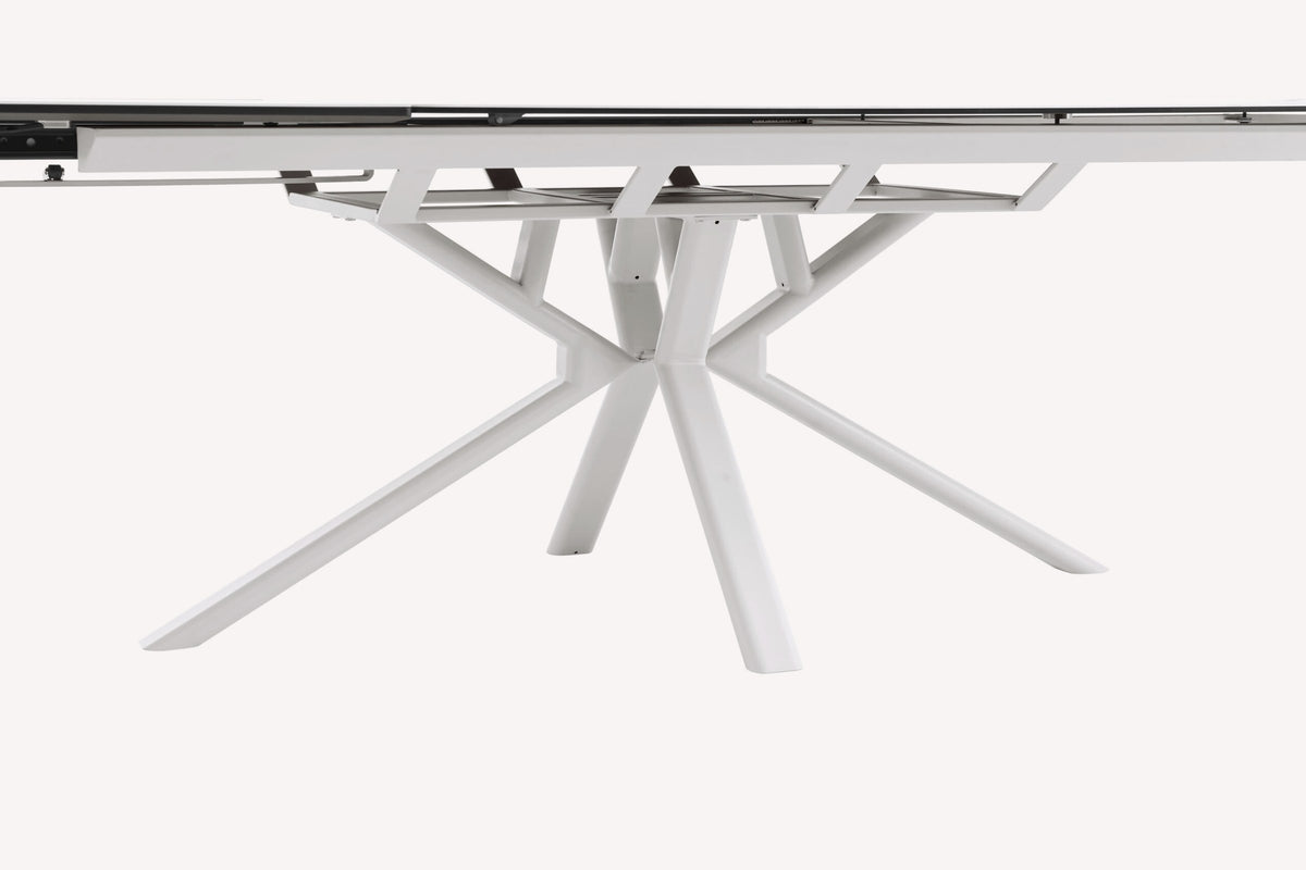 Solitaire extendable marble look porcelain dining table on white star base, view 5