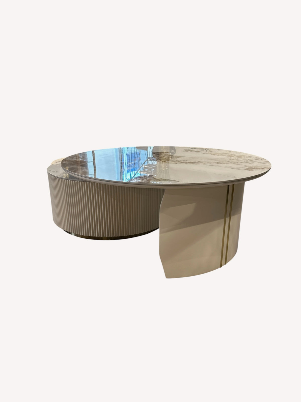 Rihanna pair of porcelain coffee tables fluted drum and curved leg, view 6
