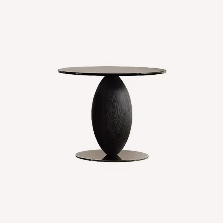 Black Gaia amber glass coffee tables on dark solid wood legs, view 6