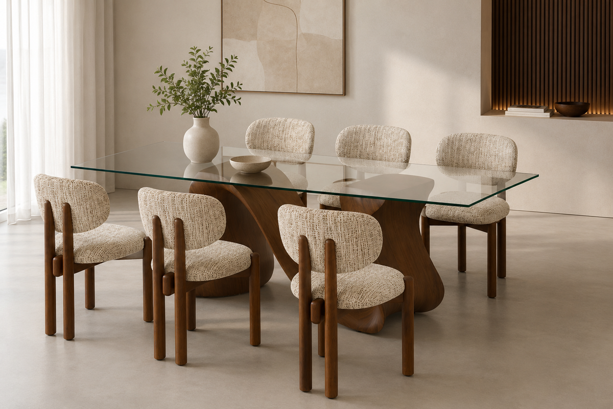 Sol curved upholstered dining chair with rounded wood frame, view 4