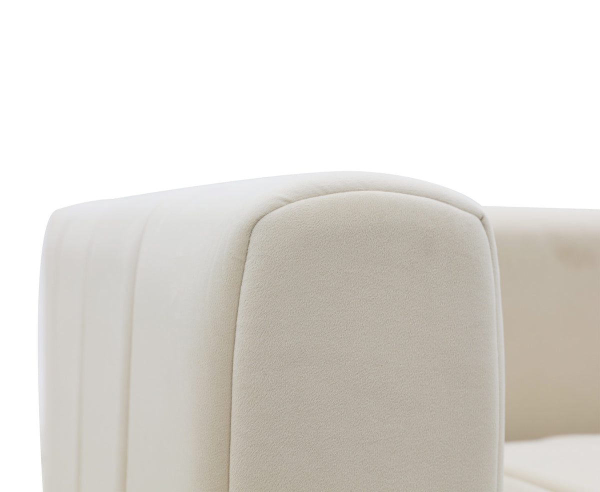 Stripes cream channel tufted sofa with track arms, view 8