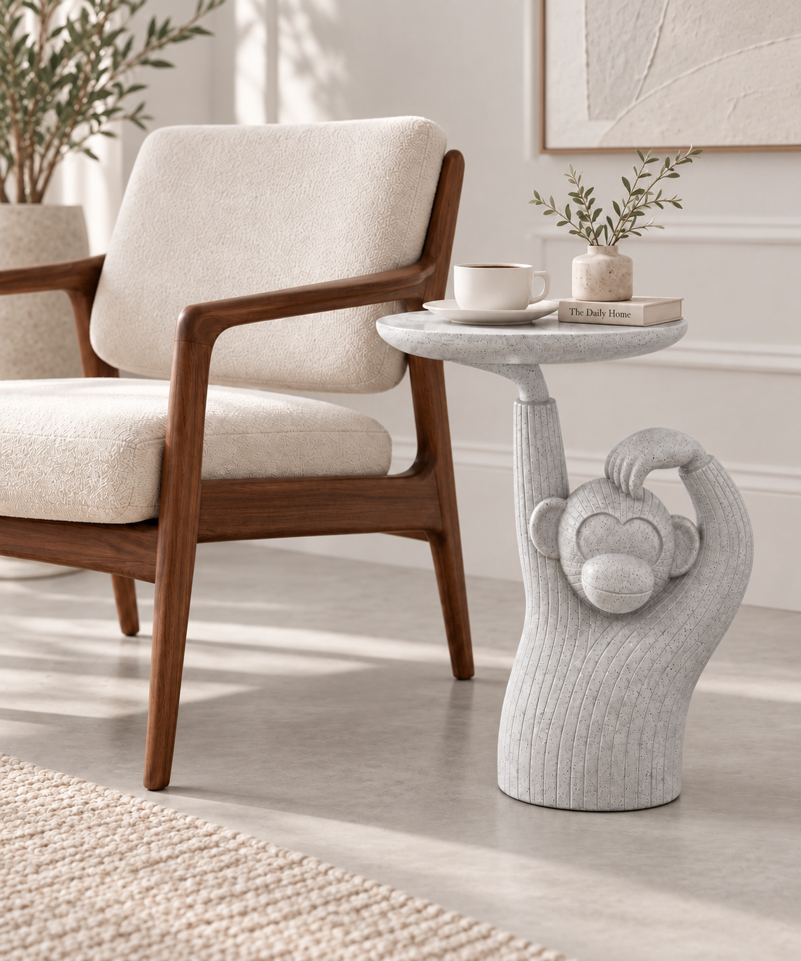 Coco gray sculptural monkey side table, view 2