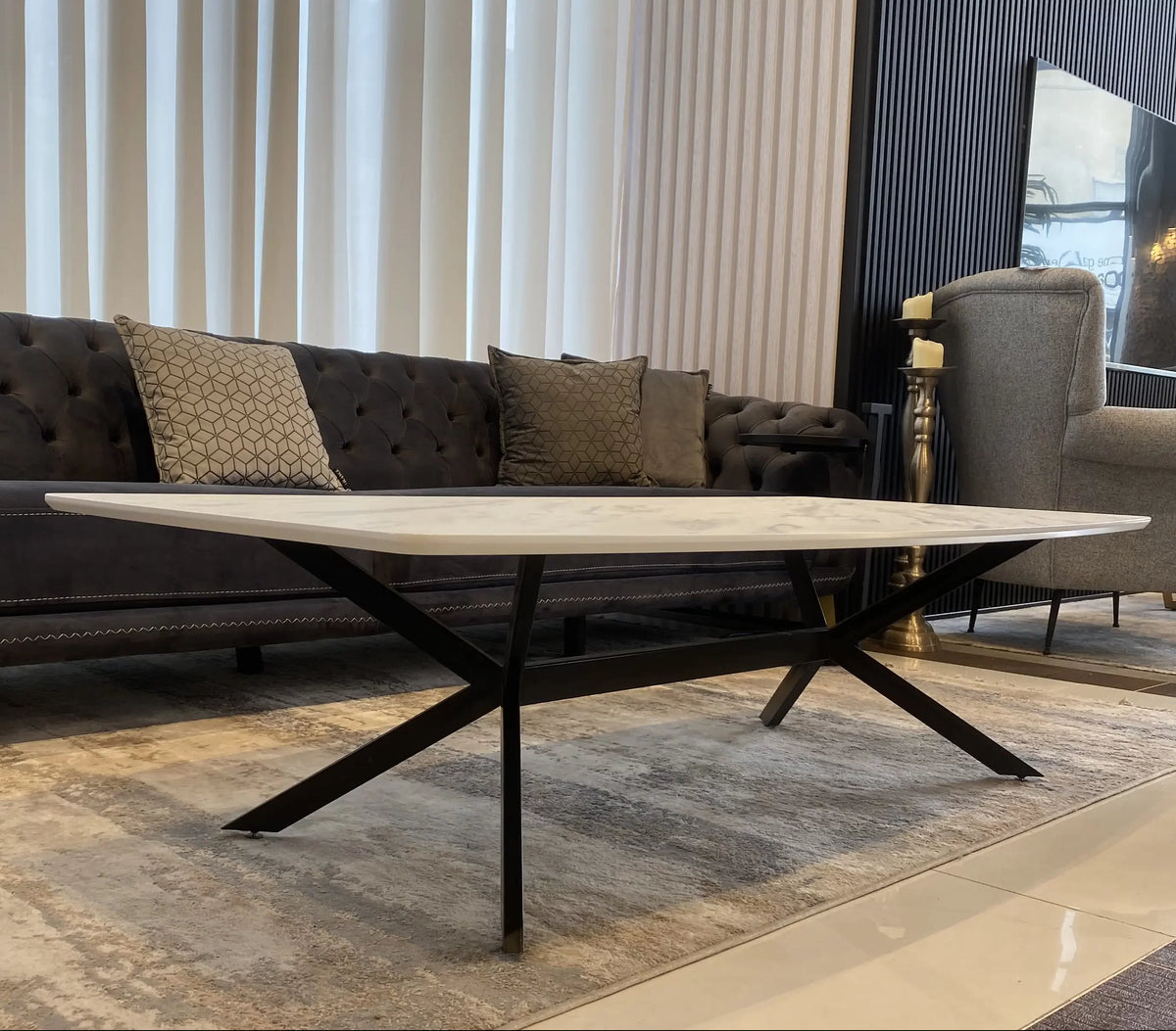 Mali marble look coffee table on slim black legs, view 4