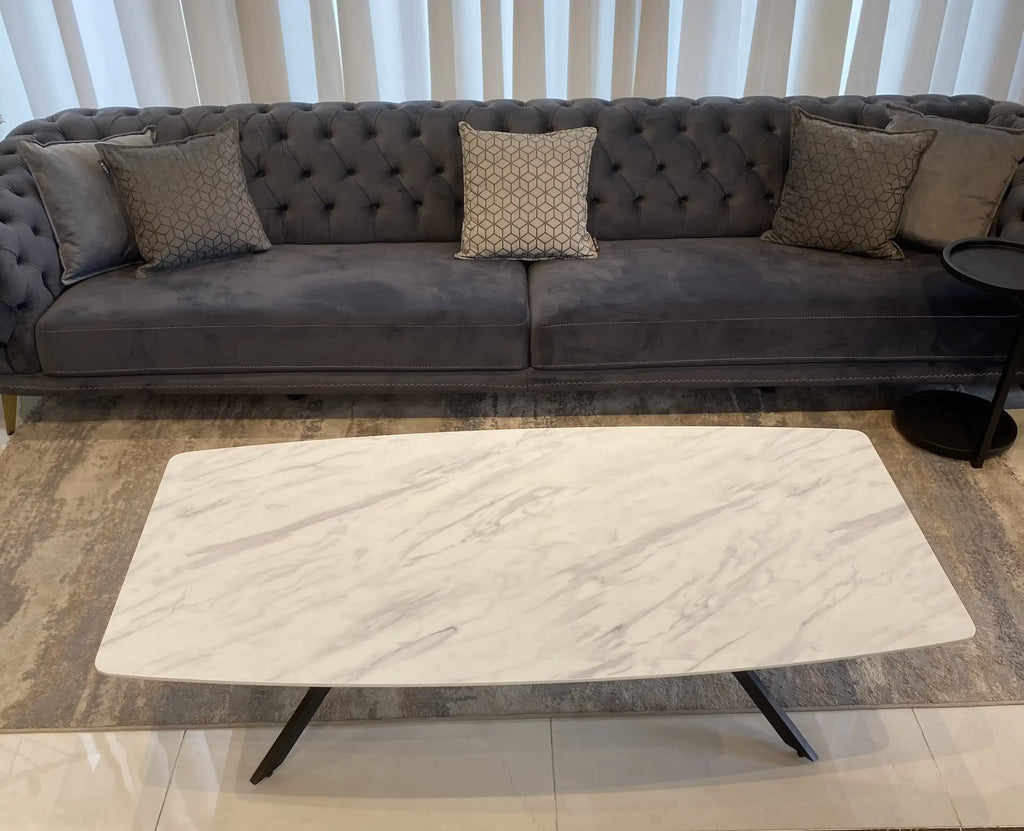 Mali marble look coffee table on slim black legs, view 3