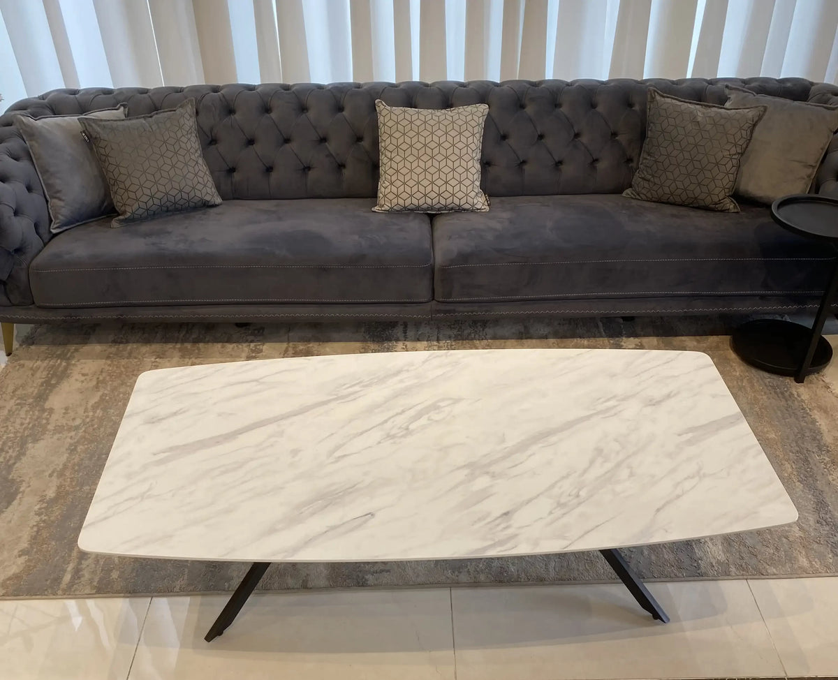 Mali marble look coffee table on slim black legs, view 3