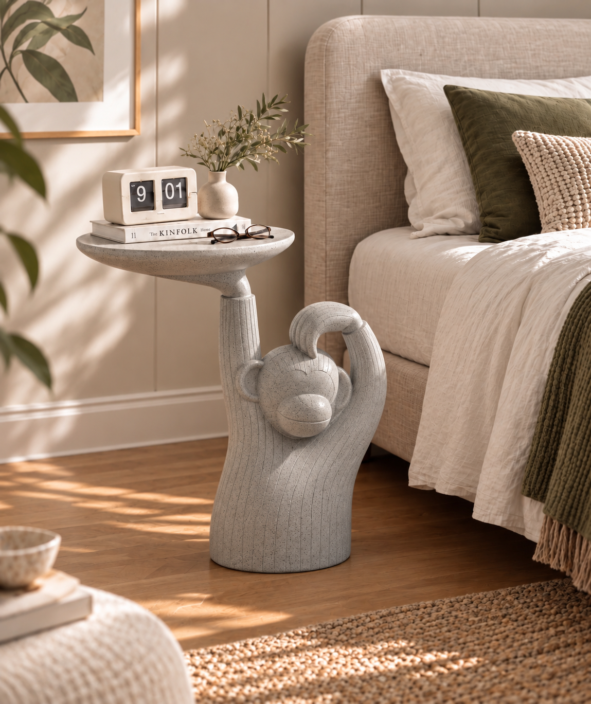 Coco gray sculptural monkey side table, view 3