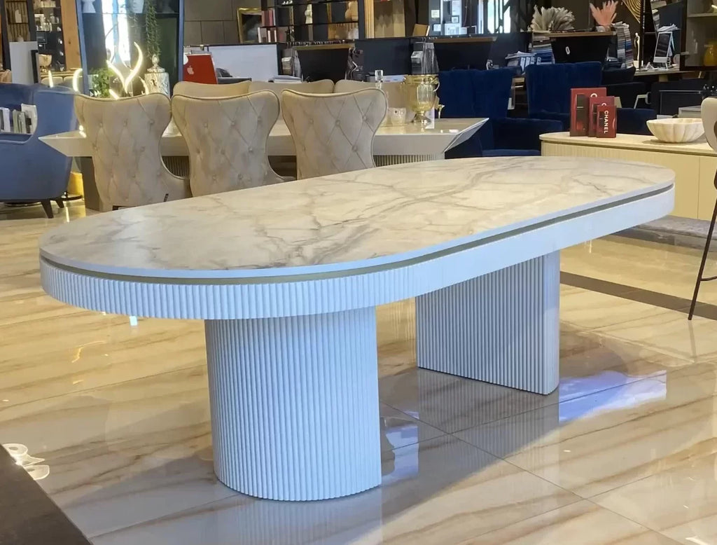 Orlando oval dining table with fluted apron and pedestals, view 3