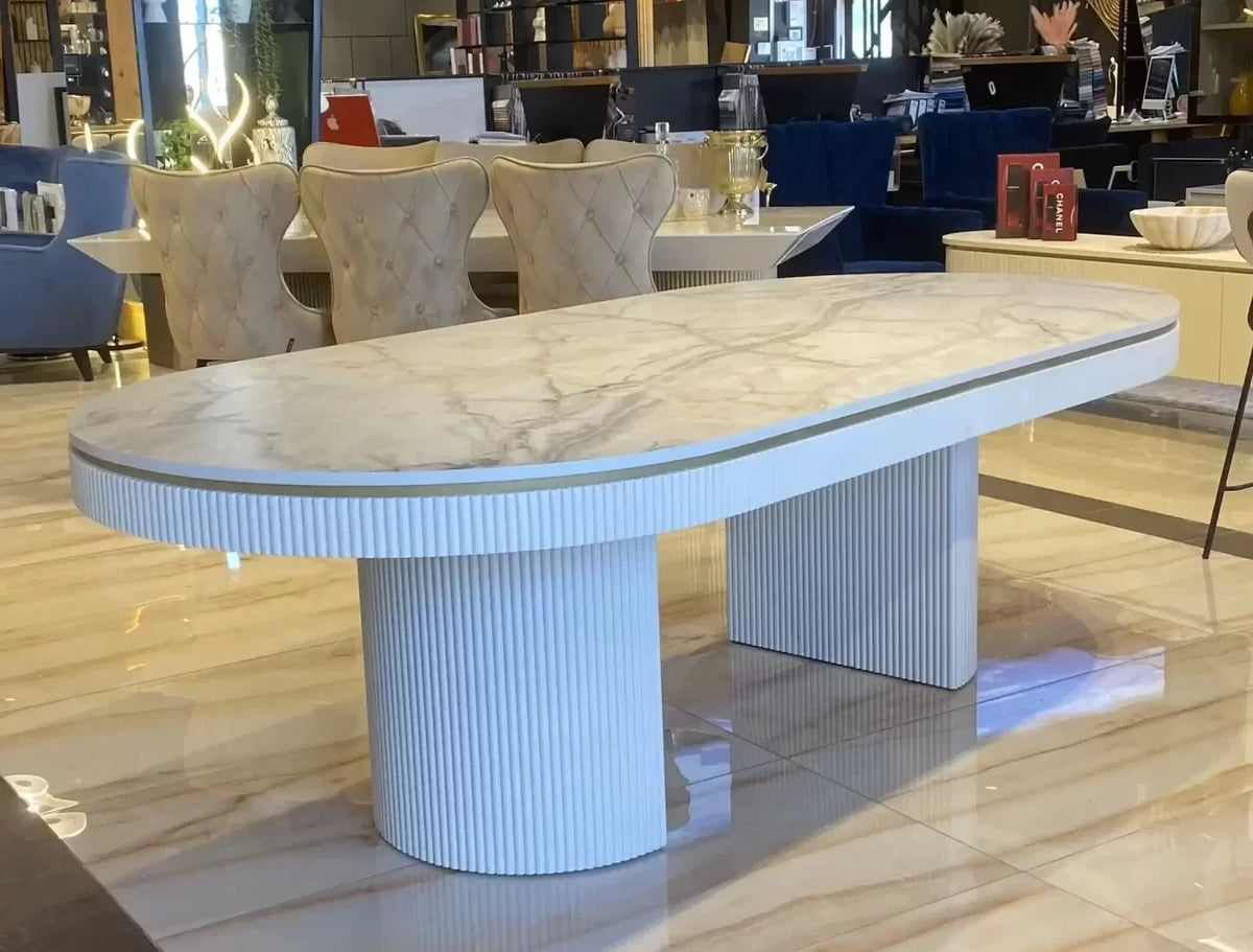 Orlando oval dining table with fluted apron and pedestals, view 3