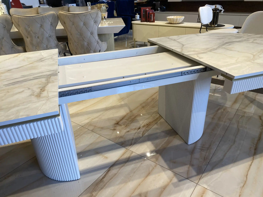Orlando oval dining table with fluted apron and pedestals, view 6