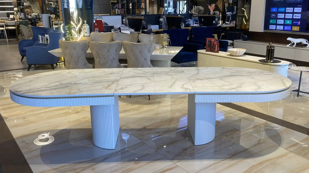 Orlando oval dining table with fluted apron and pedestals, view 4