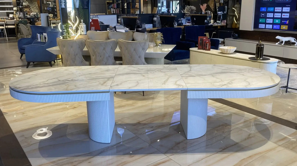 Orlando oval dining table with fluted apron and pedestals, view 4