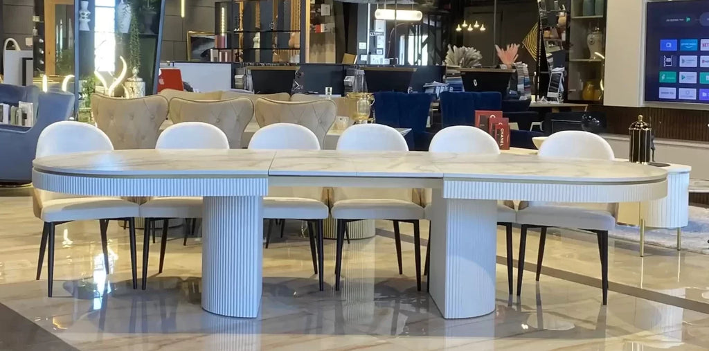 Orlando oval dining table with fluted apron and pedestals, view 5