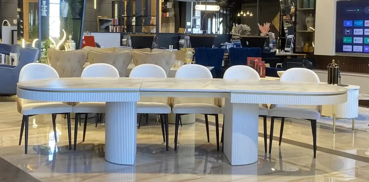 Orlando oval dining table with fluted apron and pedestals, view 5