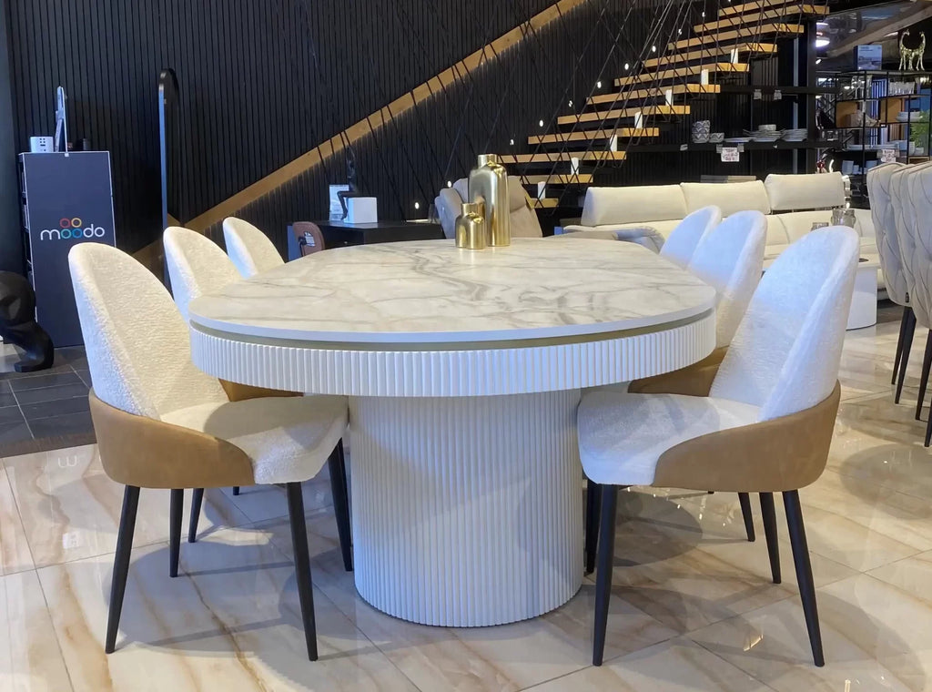 Orlando oval dining table with fluted apron and pedestals, view 9