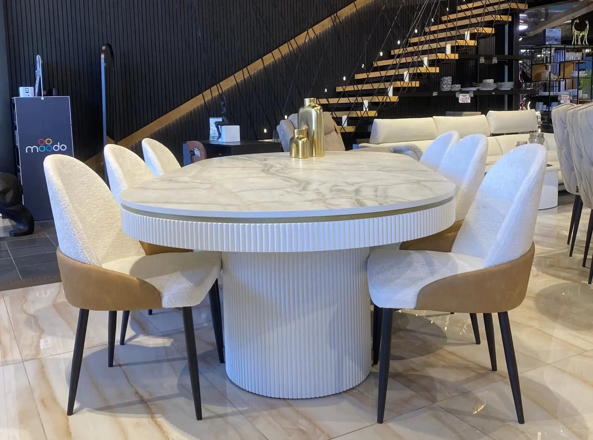 Orlando oval dining table with fluted apron and pedestals, view 9