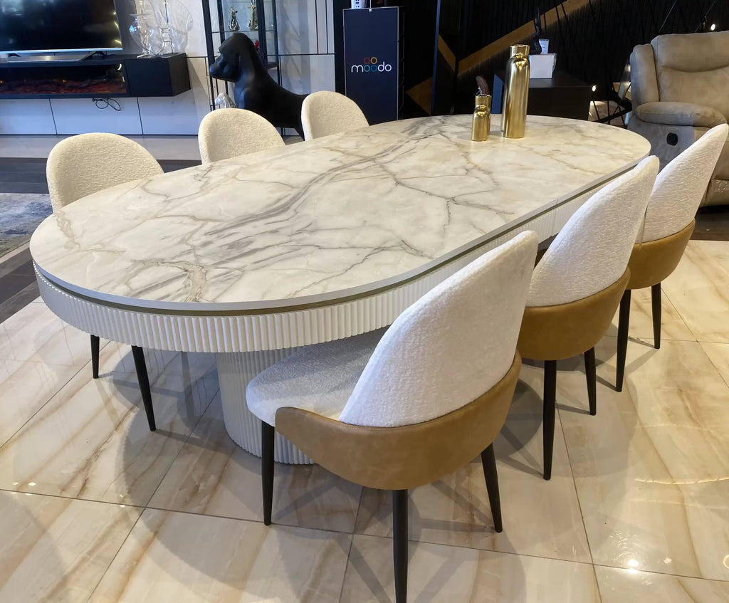 Orlando oval dining table with fluted apron and pedestals, view 8