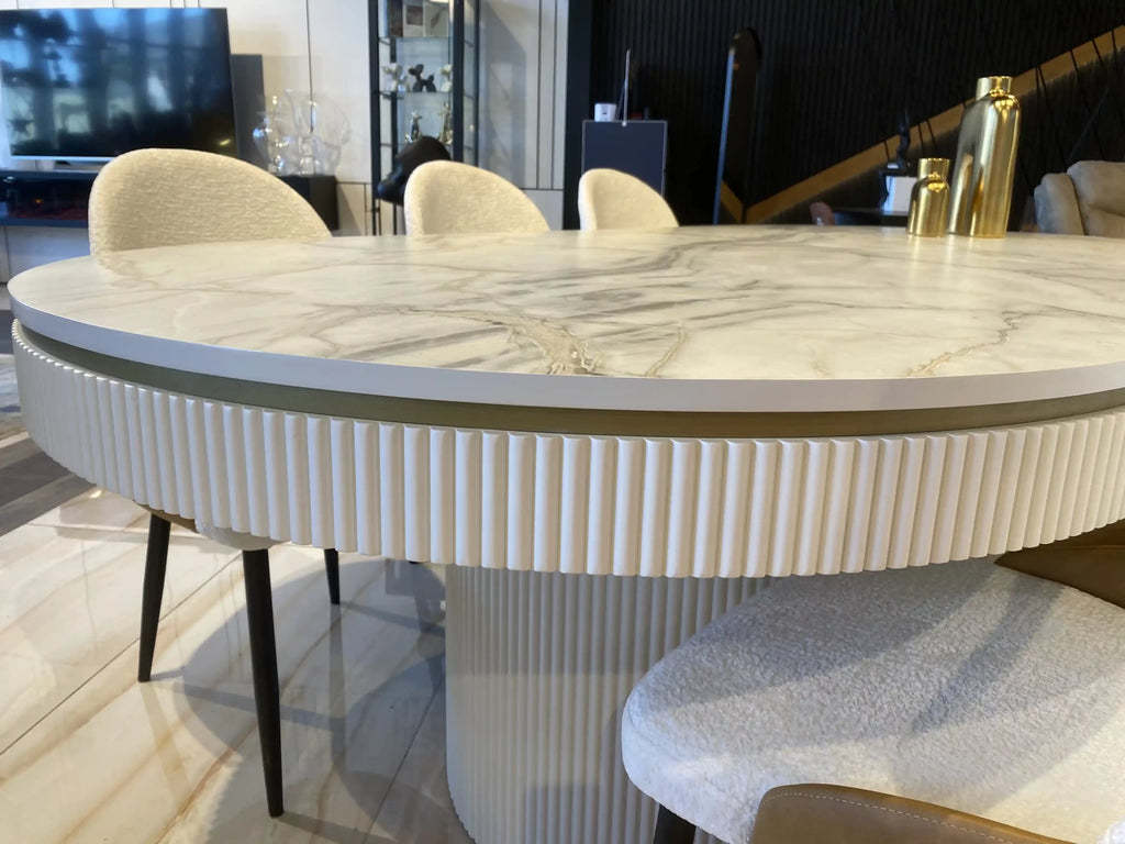 Orlando oval dining table with fluted apron and pedestals, view 7