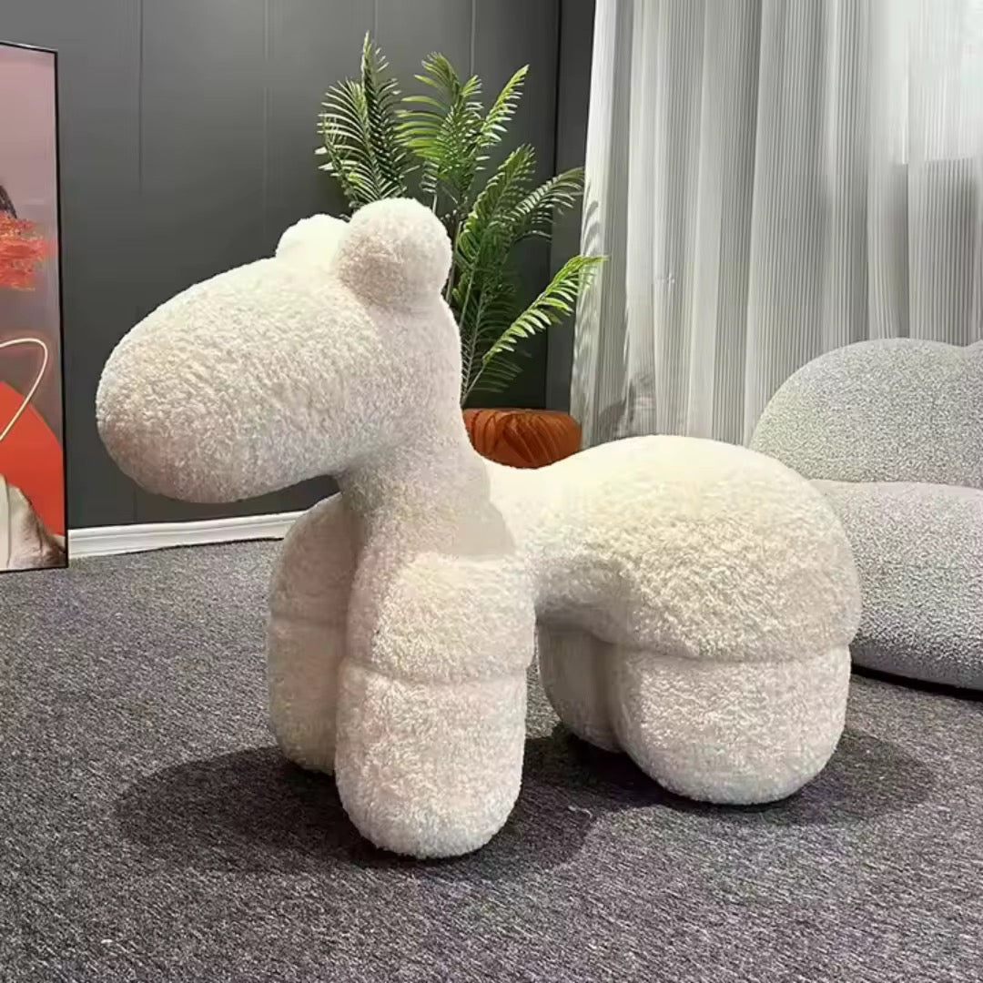 Noni white bouclé dog shaped ottoman, view 3