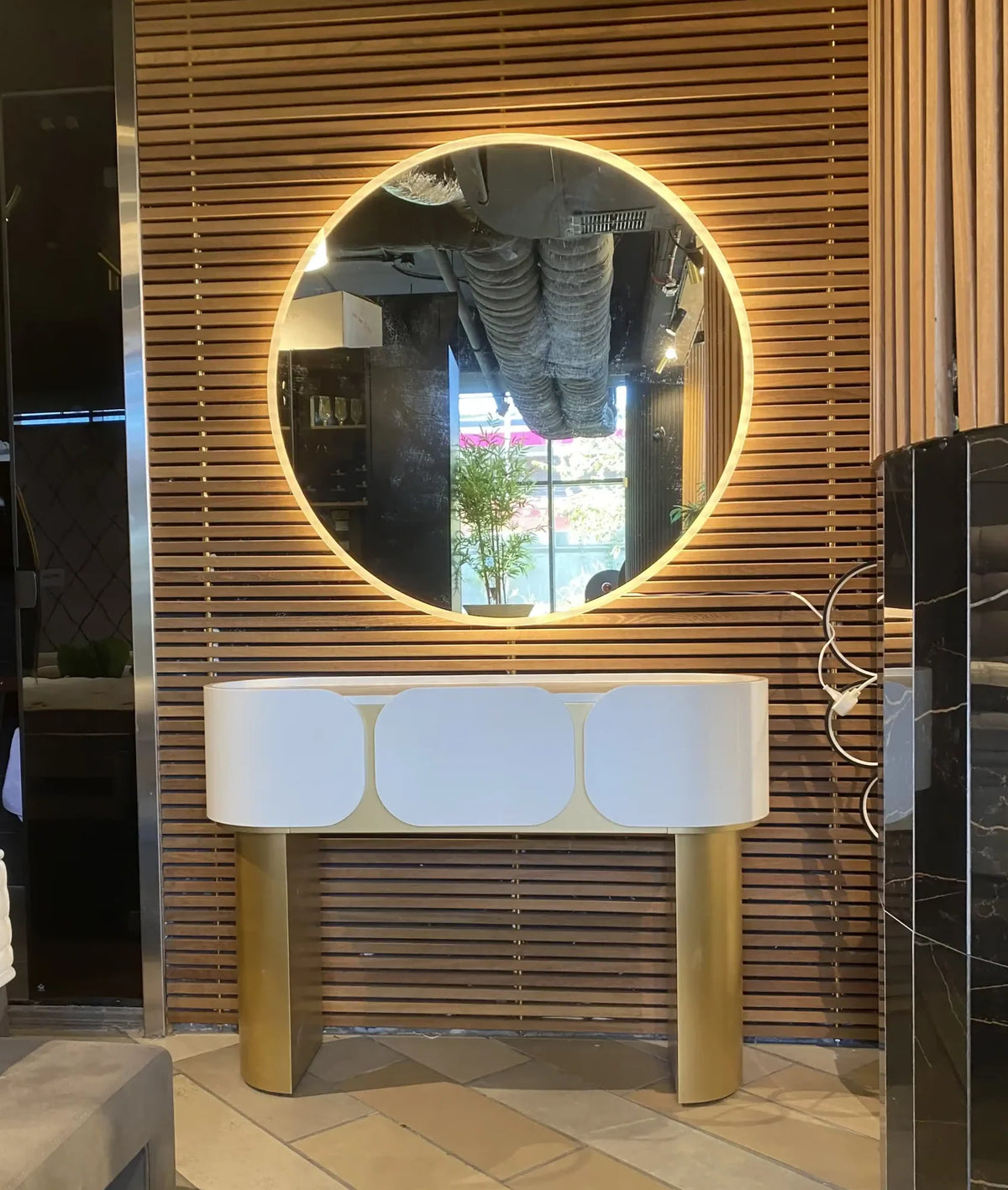 Cancun cream petal console table on gold legs, view 6