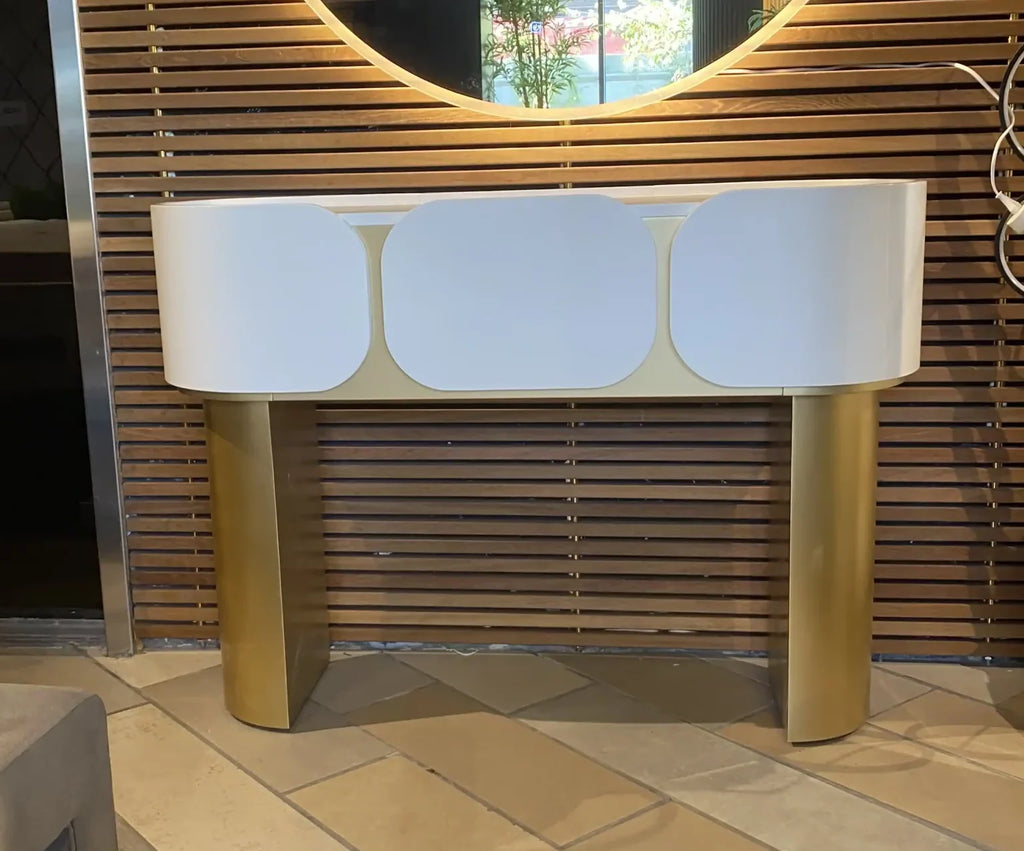 Cancun cream petal console table on gold legs, view 3
