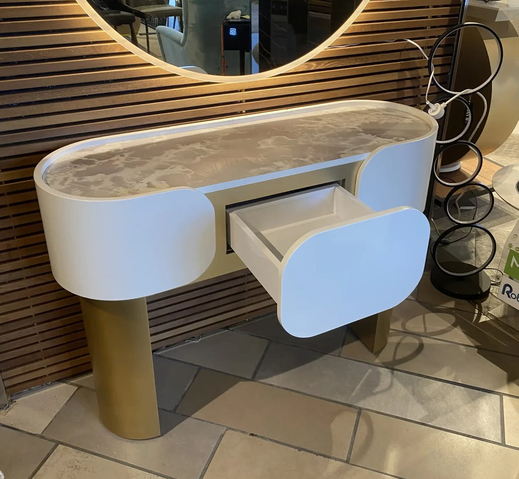 Cancun cream petal console table on gold legs, view 5