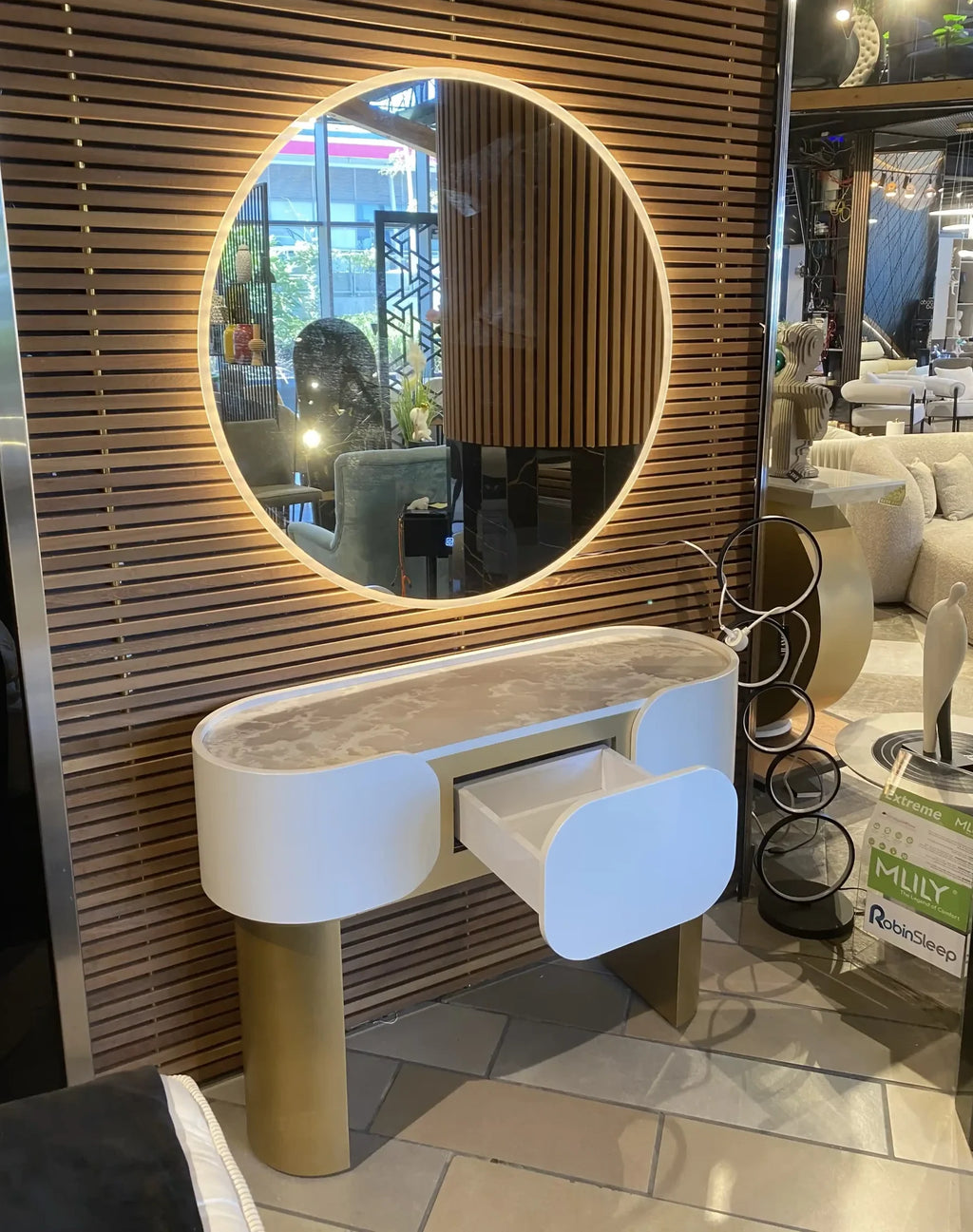 Cancun cream petal console table on gold legs, view 4
