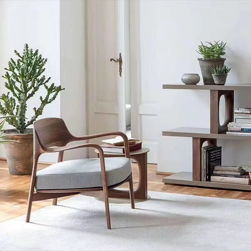 Ofek solid wood lounge chair with rounded back and organic arms, view 2