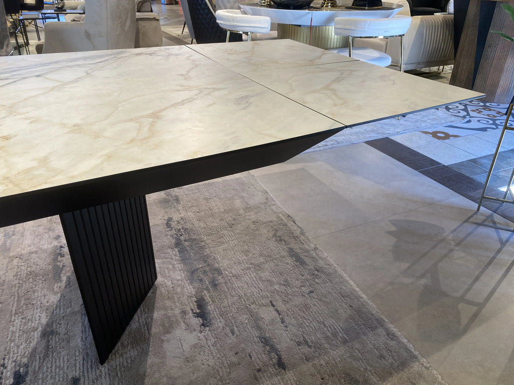 Paris marble look dining table on dark fluted legs, view 10