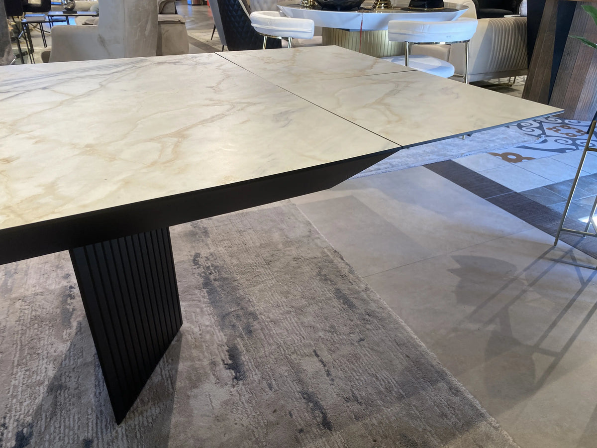 Paris marble look dining table on dark fluted legs, view 10