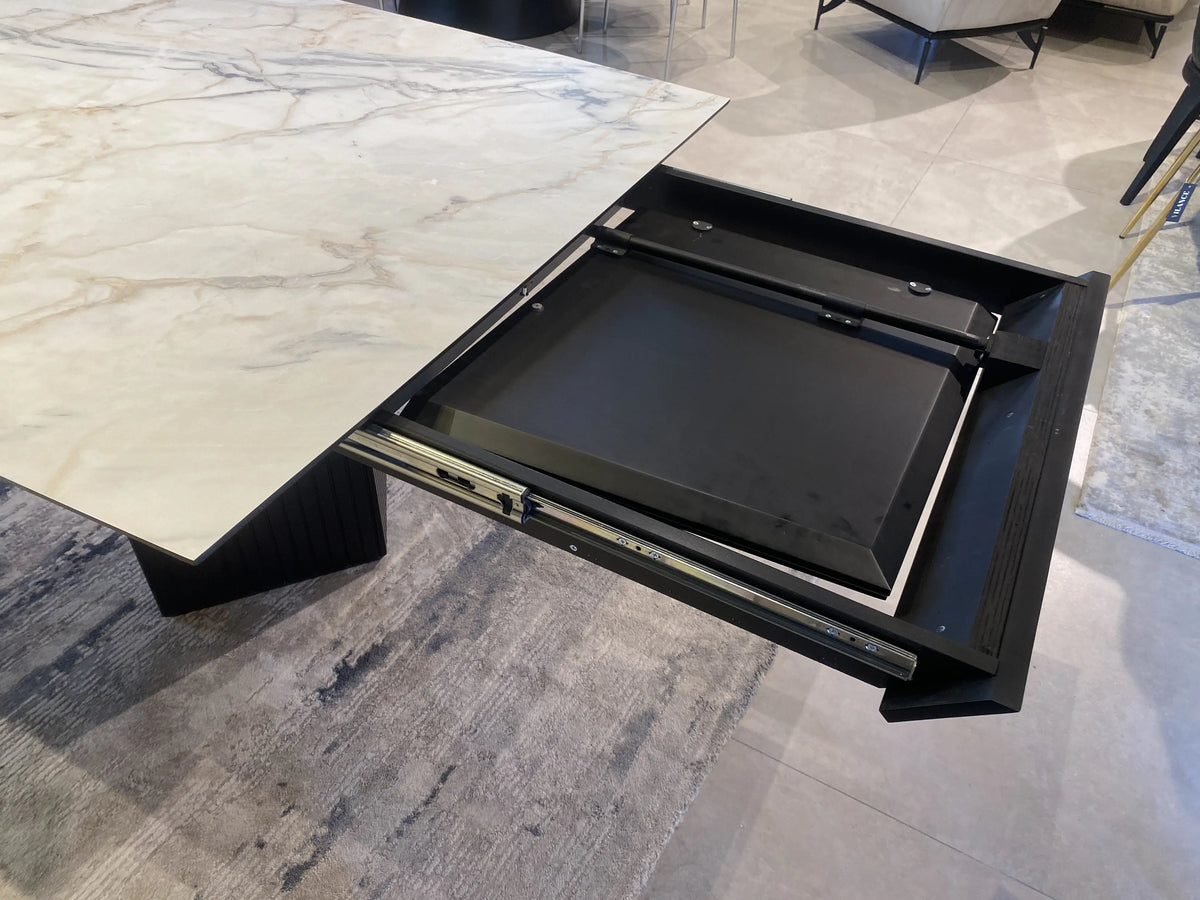 Paris marble look dining table on dark fluted legs, view 6