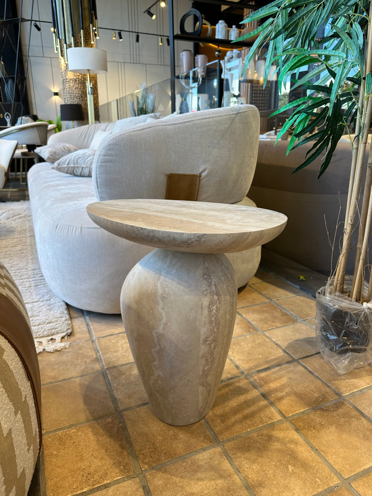 Milano travertine look sculptural side table, view 2