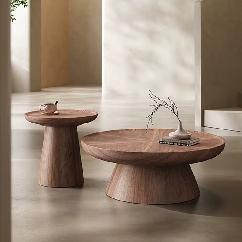 Dubai pair of round walnut tone coffee tables, view 2