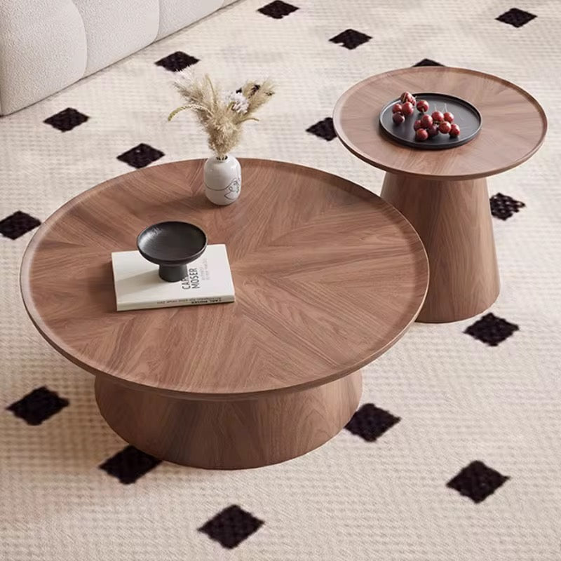Dubai pair of round walnut tone coffee tables, view 3