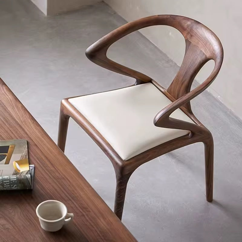 Yahalom solid wood dining chair with vegan leather seat, view 2