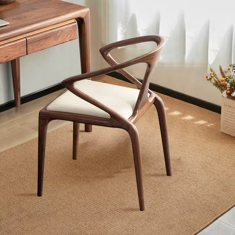 Yahalom solid wood dining chair with vegan leather seat, view 3