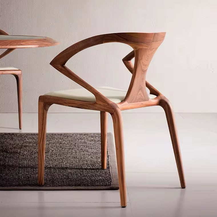 Yahalom solid wood dining chair with vegan leather seat, view 4