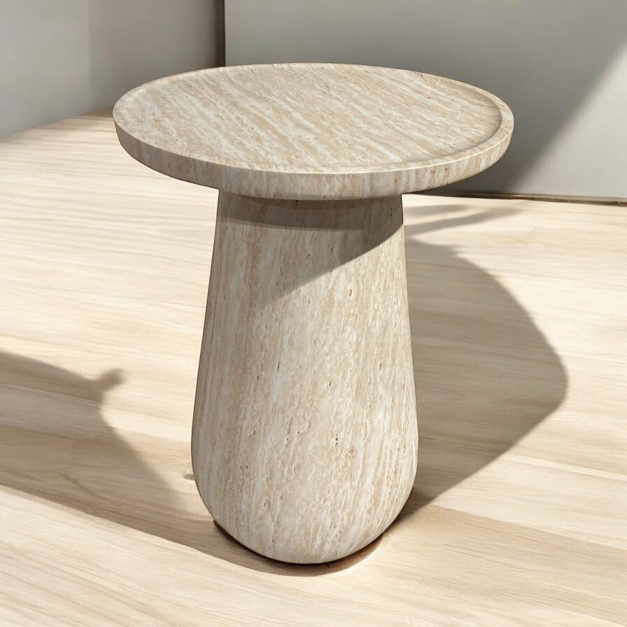 Ohio travertine pedestal side table, view 2