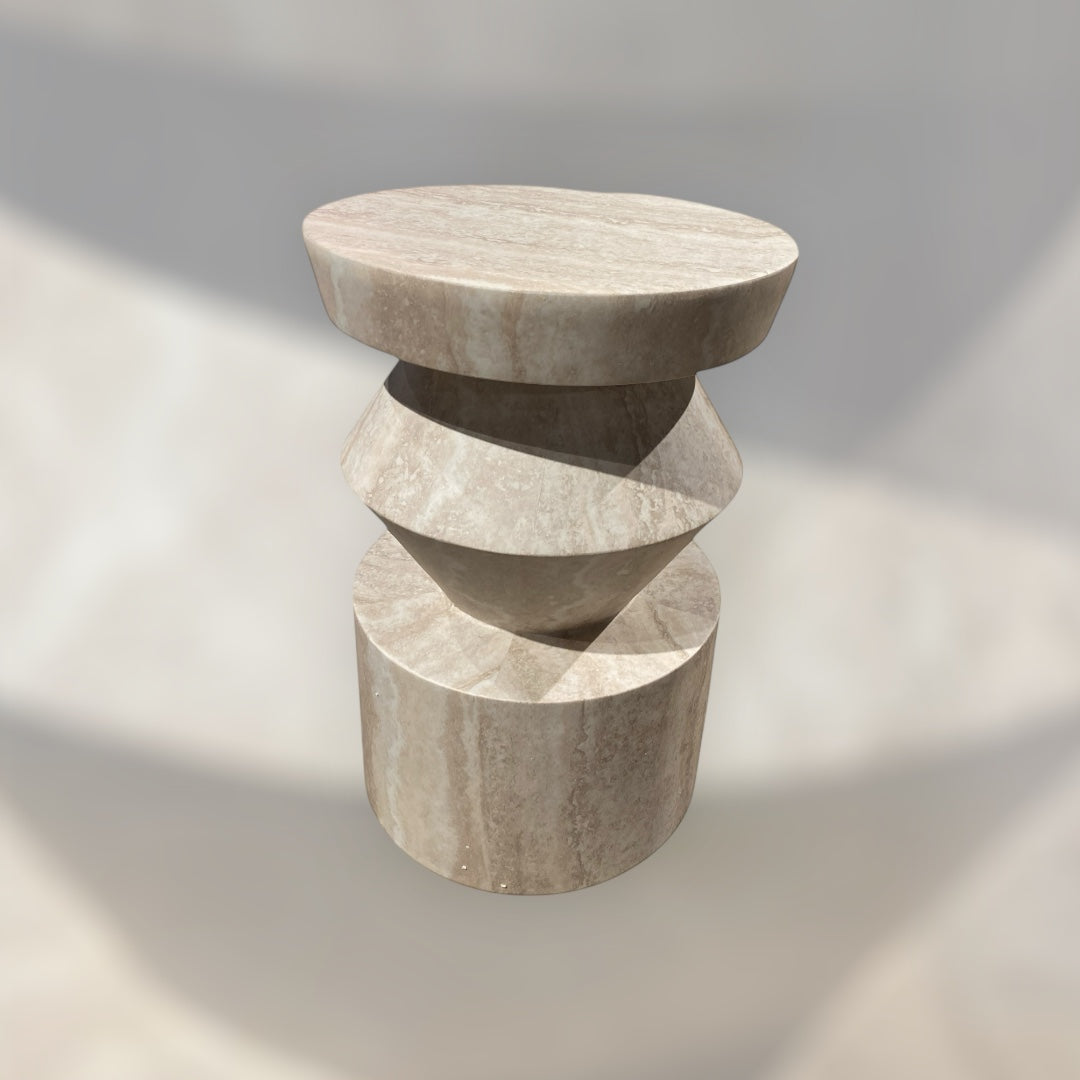 Shen stacked travertine sculptural side table, view 2